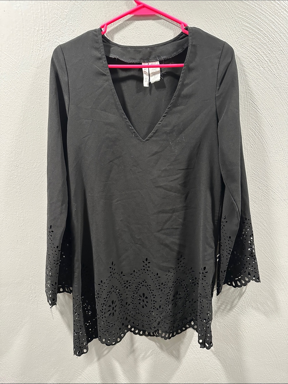 Kenneth Cole Black Laser-Cut V-Neck Dress